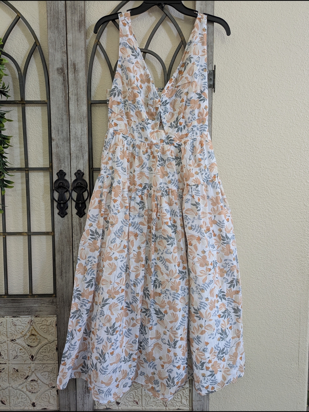 Joie Cotton Blend Peach & Sage Floral Midi Dress Sz 6